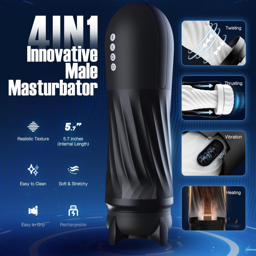 Automatic Male Masturbator, Adult Sex Toys for Men with 3 Twisting and 5 Thrusting Vibration Modes, Hands-Free Heating Male Vibrating Stroker for Men Guy Pleasure, - Image 2