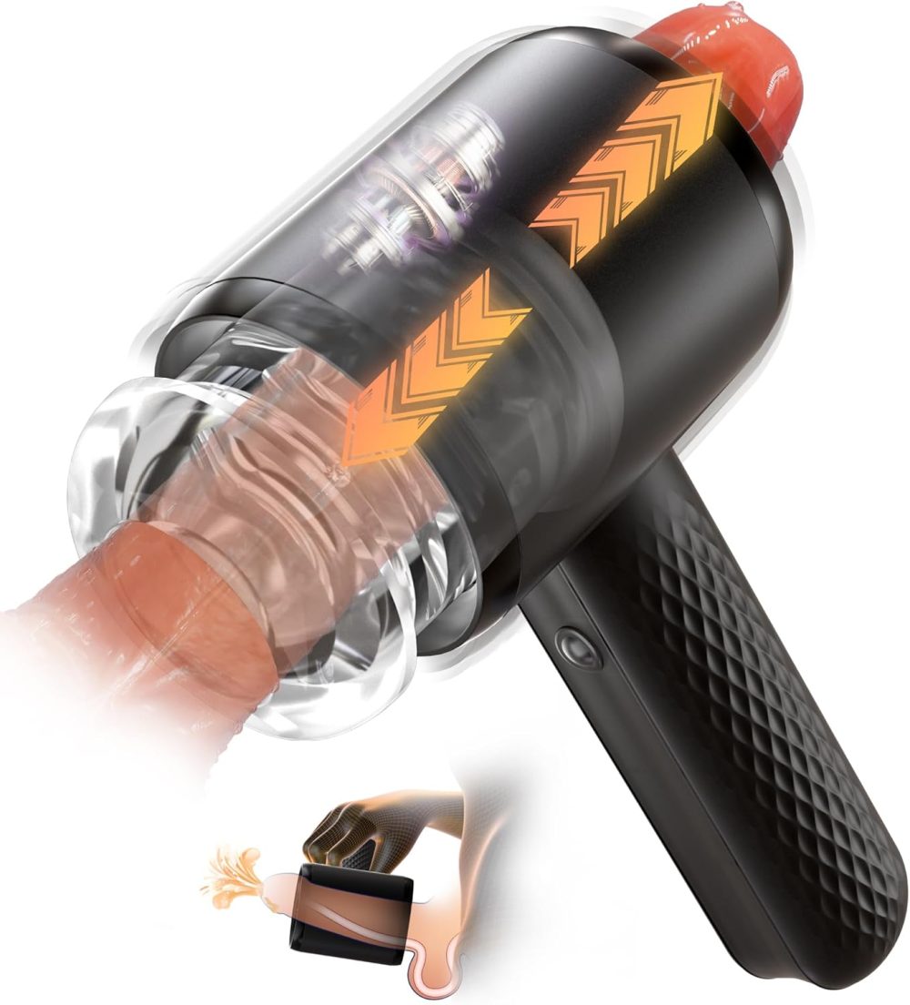 Sex Toys for Men, Automatic Male Masturbator with 6 Powerful Thrusting & Vibration Modes, Hands-Free Stroker for Men Pleasure, Open-Ended Sex Machine Penis Pump Male Toy