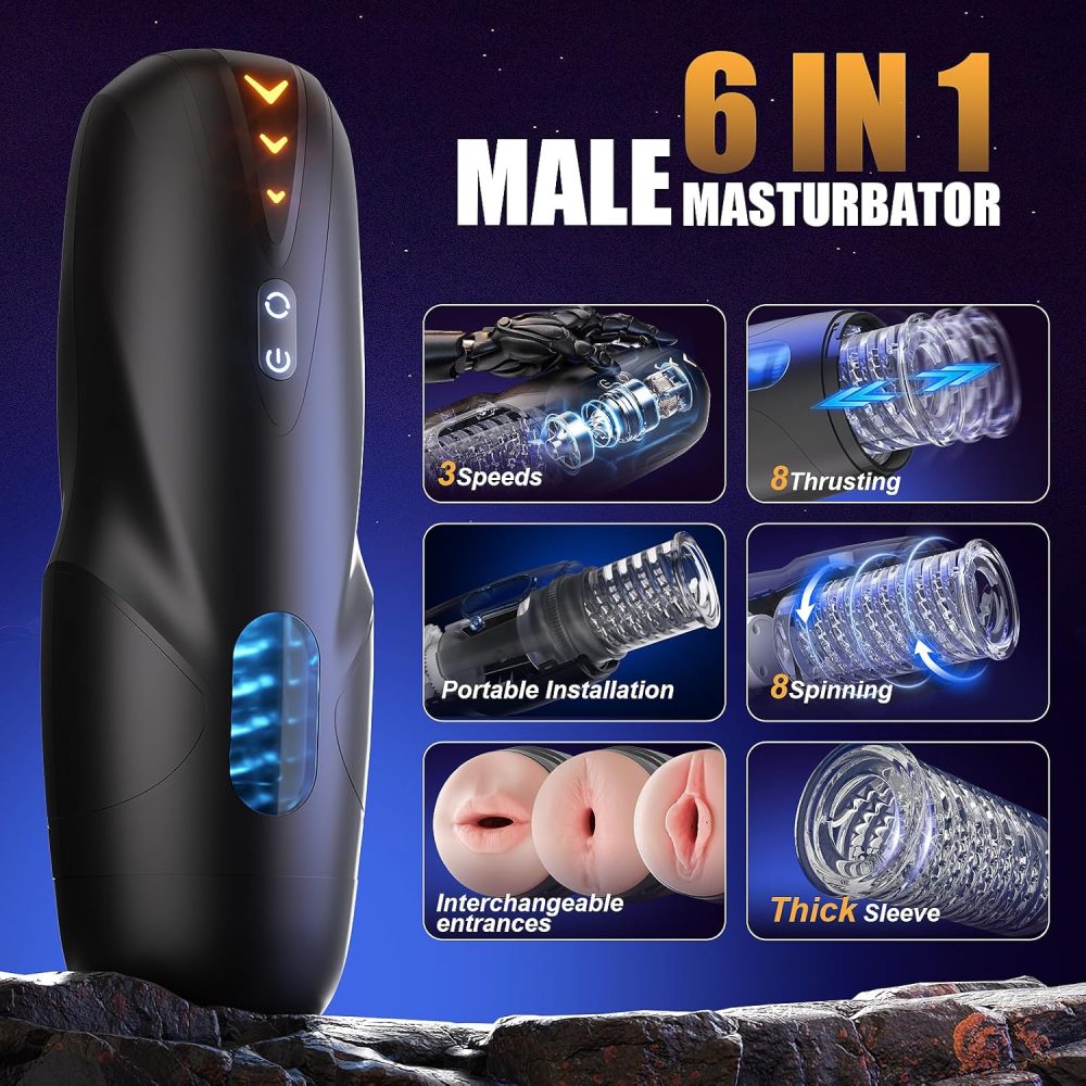 Male Masturbator Sex Toys for Men - Adult Toys Penis Pump with 8 Thrusting & 8 Spinning Modes, Pocket Pussy Male Stroker with 3D Realistic Sleeves & Indicator, Blowjob Toy Mens Sex Machine - Image 2